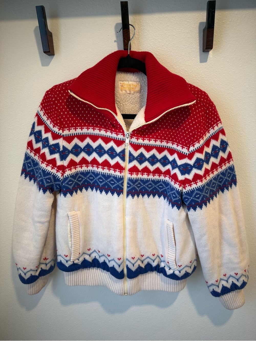 Vintage Red, White & Blue Fair Isle Zip Sweater Jacket